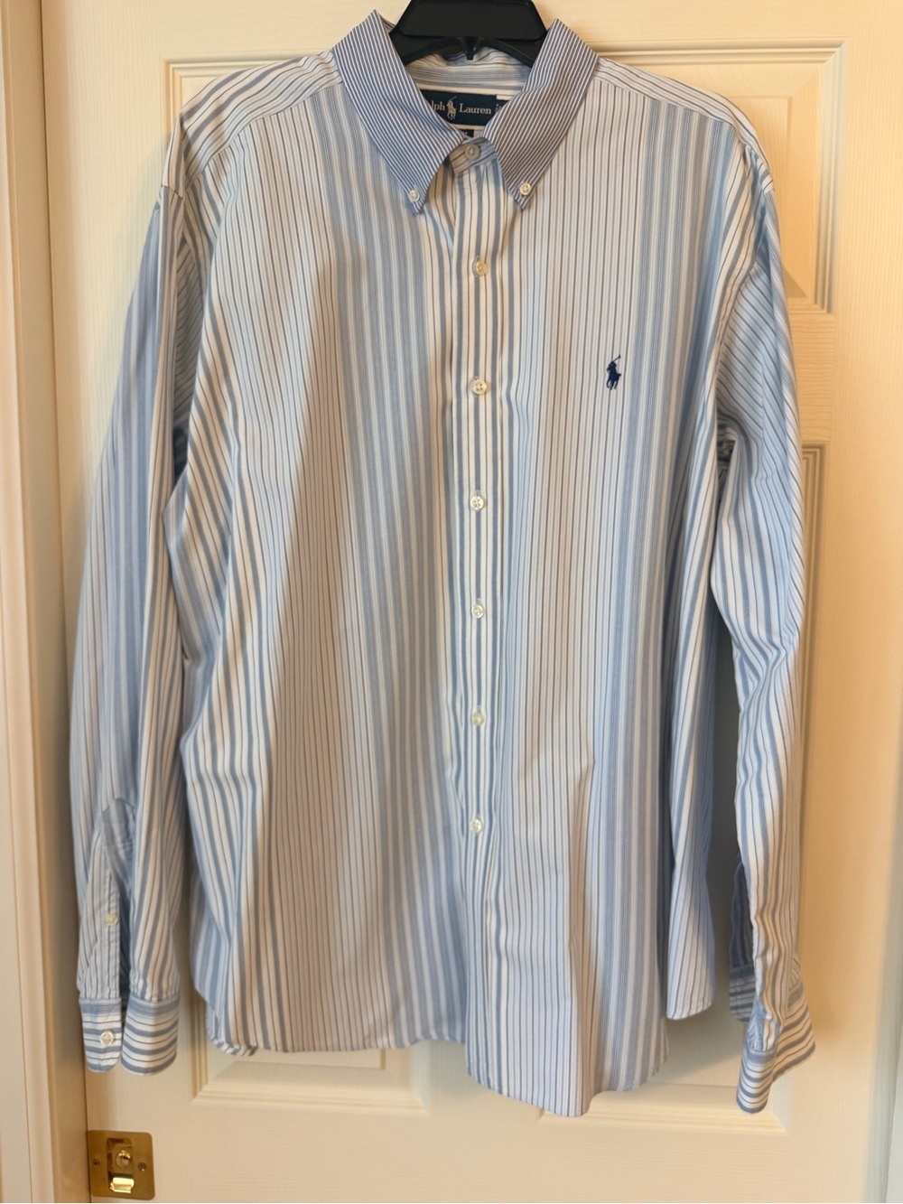 Ralph Lauren Blue and White Striped Button-Down Dress Shirt